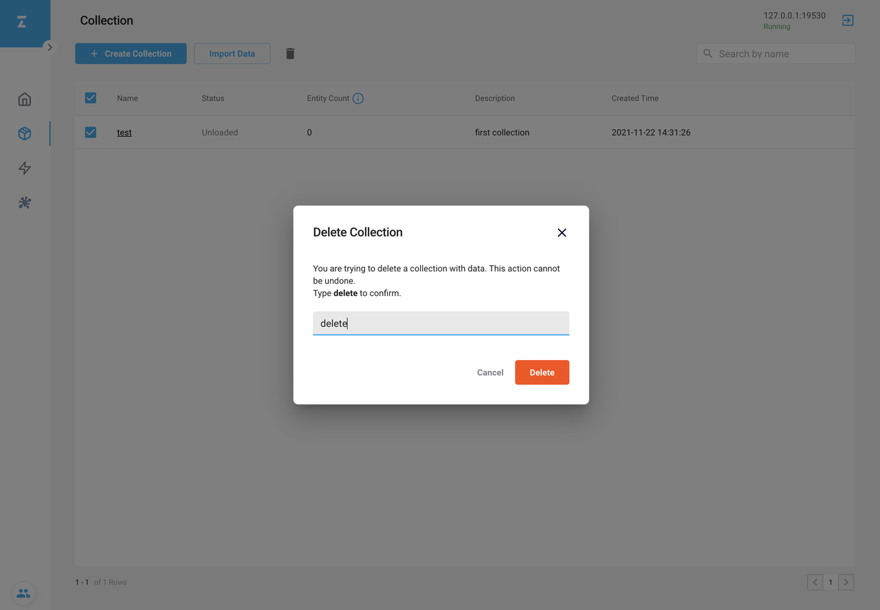 Delete Collection dialog box